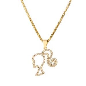 18K Gold Plated Barbie Silhouette Pendant Necklace with Sparkling Crystals